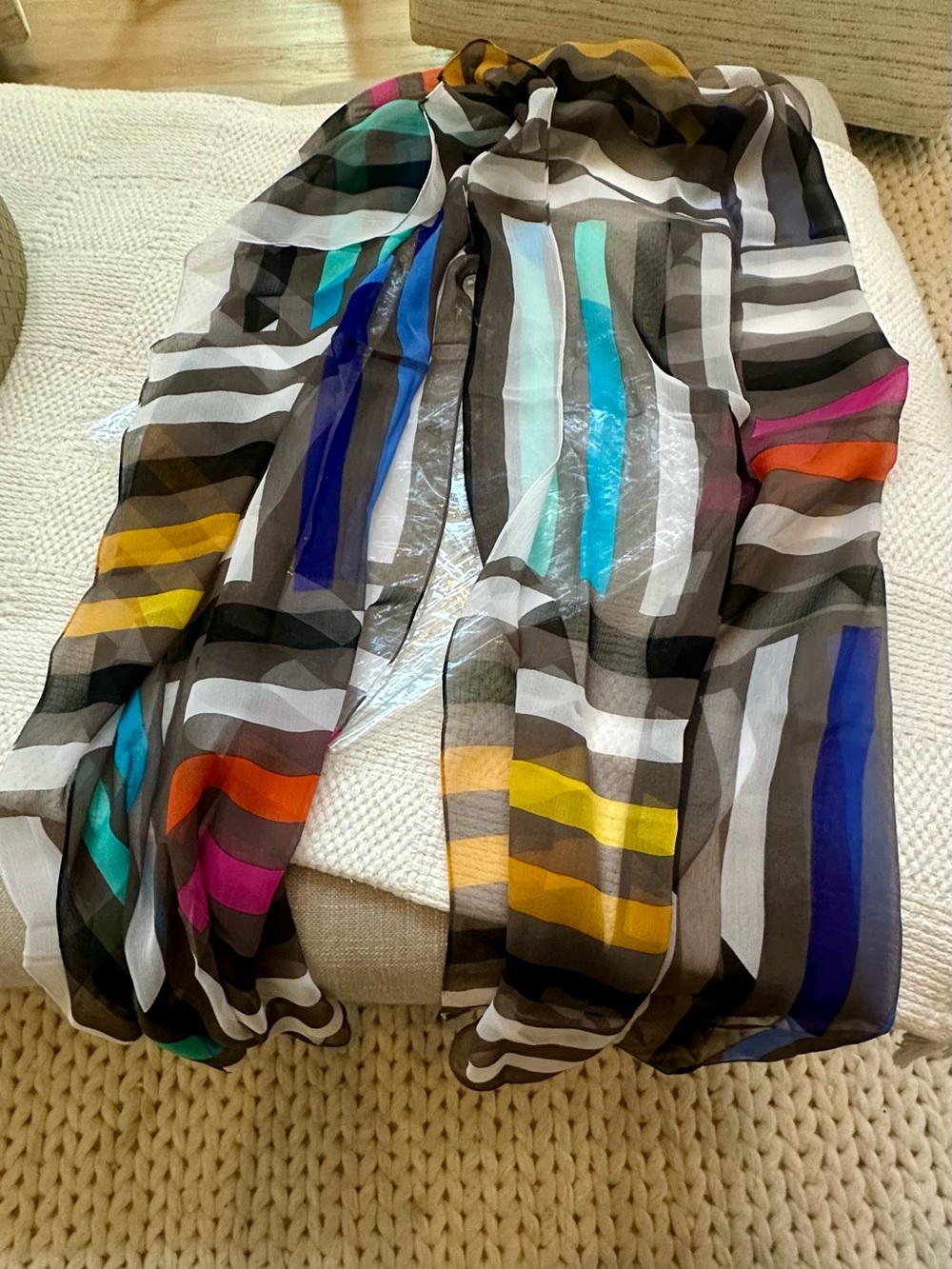 Sheer Multicolor Striped Scarf